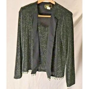 R&K Evening tank jacket  nwt Womens 8 Black Silver‎ Good Metallic Beaded Fringe